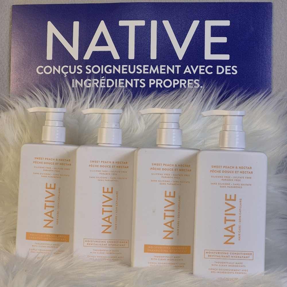 Native Sweet Peach Nectar Shampoo Conditioner Set 4 Bottles Sulfate Paraben Free